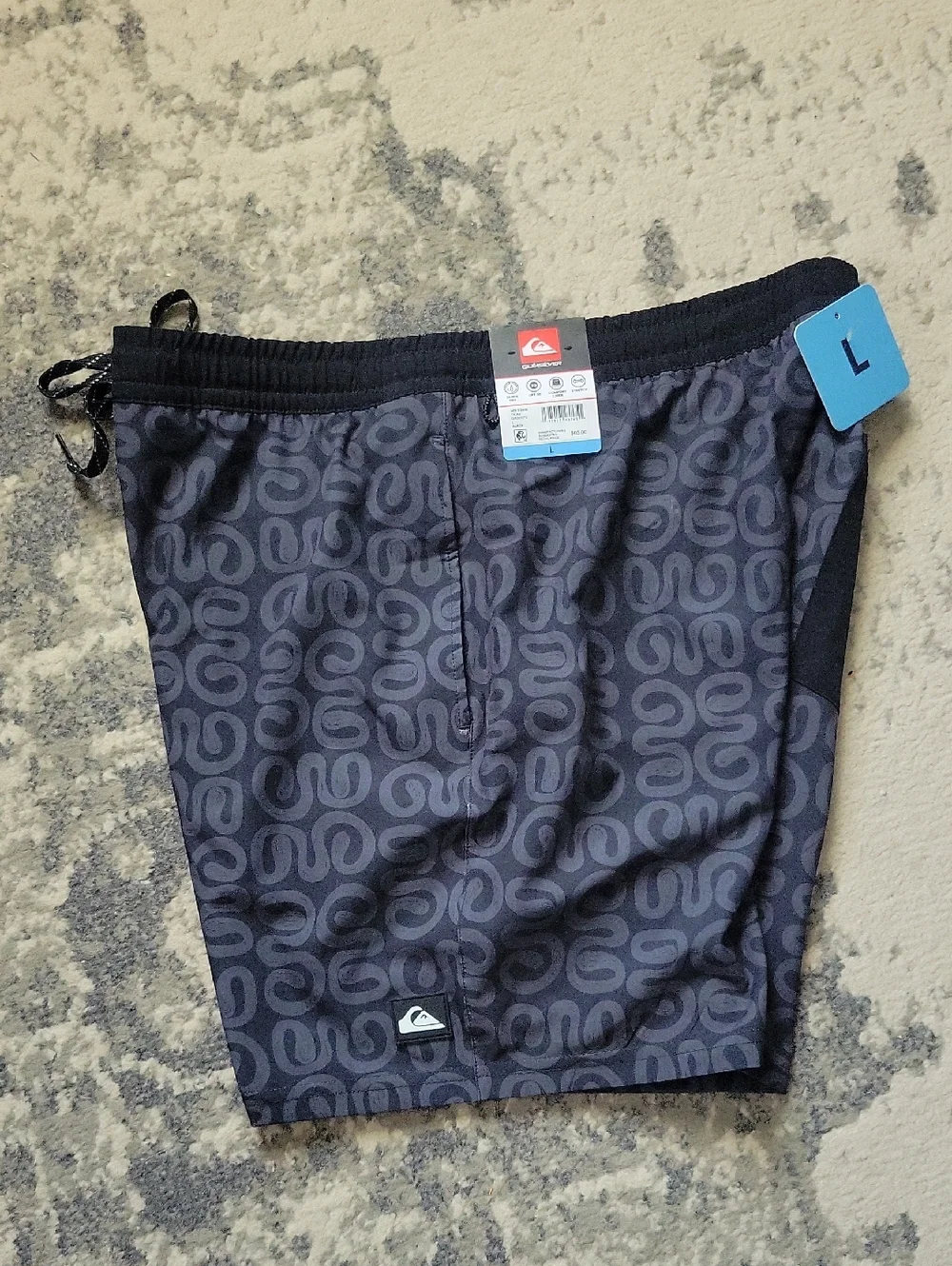 Quiksilver Men's Black and Charcoal Geometric Swim Trunks